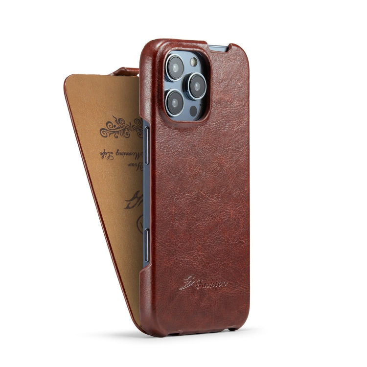 For iPhone 16 Pro Max Fierre Shann 64 Texture Vertical Flip PU Leather Phone Case(Brown) - iPhone 16 Pro Max Cases by FIERRE SHANN | Online Shopping UK | buy2fix