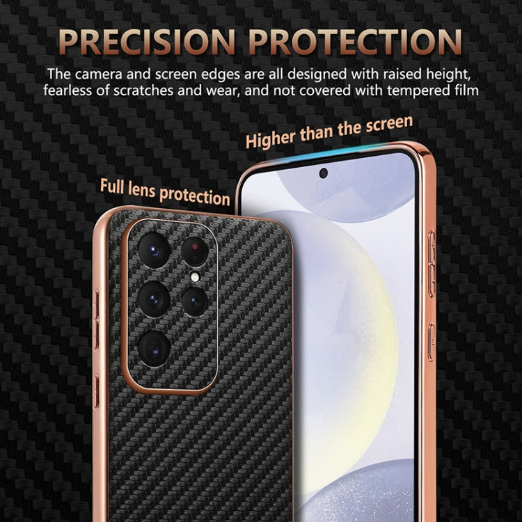 For Samsung Galaxy S25 Ultra 5G AZNS Electroplated Edge Carbon Fiber Texture Phone Case(Brown) - Galaxy S25 Ultra 5G Cases by AZNS | Online Shopping UK | buy2fix