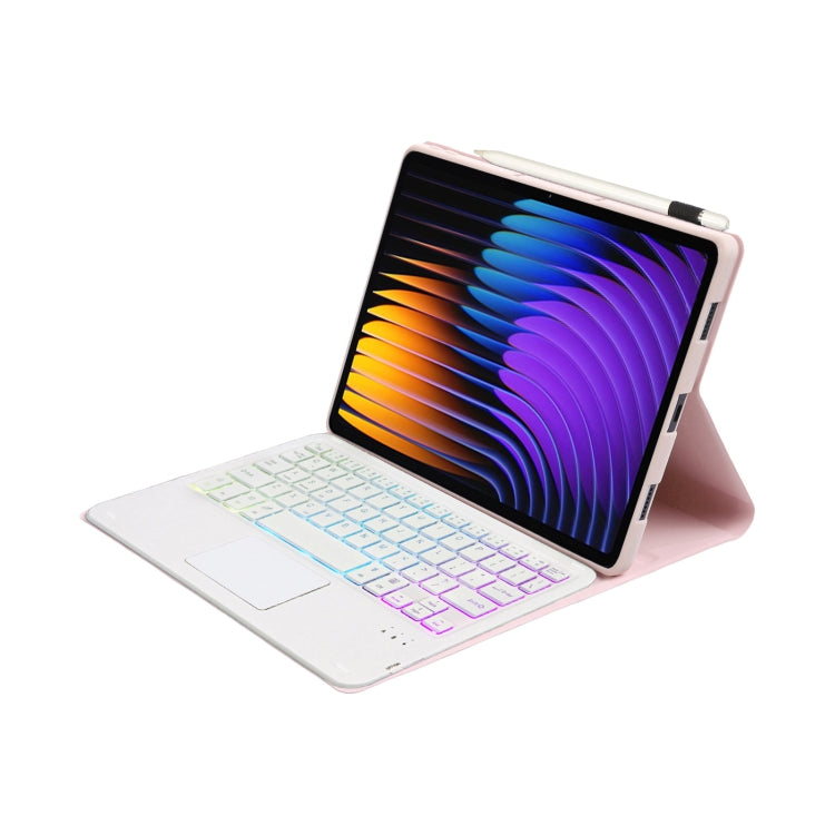 For Xiaomi Pad 7 / 7 Pro 11.2 inch A0N13-AS Ultra-thin Detachable Backlight Bluetooth Keyboard Leather Tablet Case with Touchpad(Pink White) - Others Keyboard by buy2fix | Online Shopping UK | buy2fix