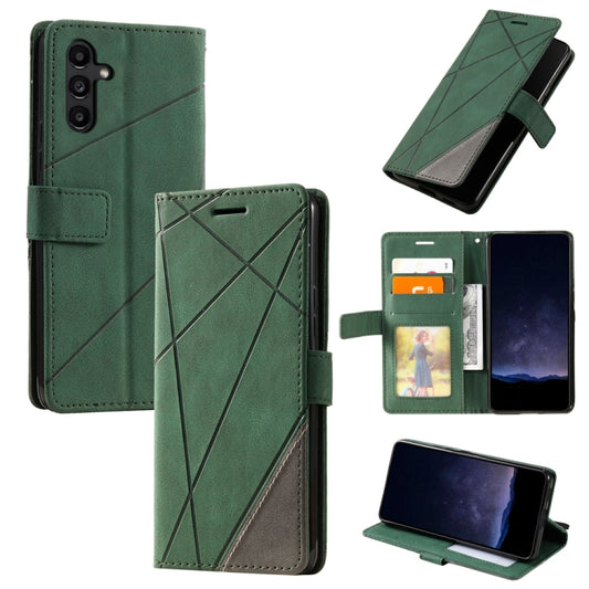 For Samsung Galaxy S25+ 5G Skin Feel Splicing Leather Phone Case(Green) - Galaxy S25+ 5G Cases by buy2fix | Online Shopping UK | buy2fix