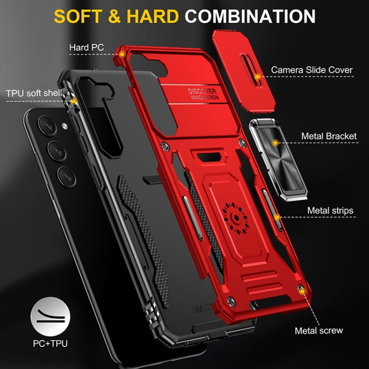 For Samsung Galaxy S25 5G Armor PC Hybrid TPU Camera Shield Phone Case(Red) - Galaxy S25 5G Cases by buy2fix | Online Shopping UK | buy2fix