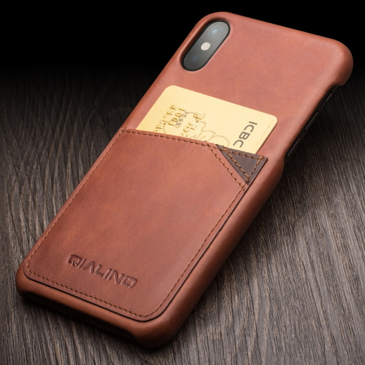 For iPhone X / XS QIALINO Shockproof Cowhide Leather Protective Case with Card Slot(Light Brown) - More iPhone Cases by QIALINO | Online Shopping UK | buy2fix