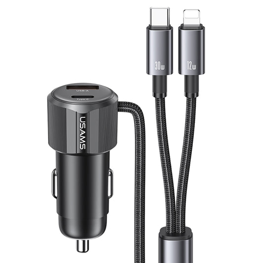 USAMS CC287 YT Series 66W USB and Type-C Dual Ports Car Fast Charger with 2 in 1 Cable(Black) - Car Charger by USAMS | Online Shopping UK | buy2fix