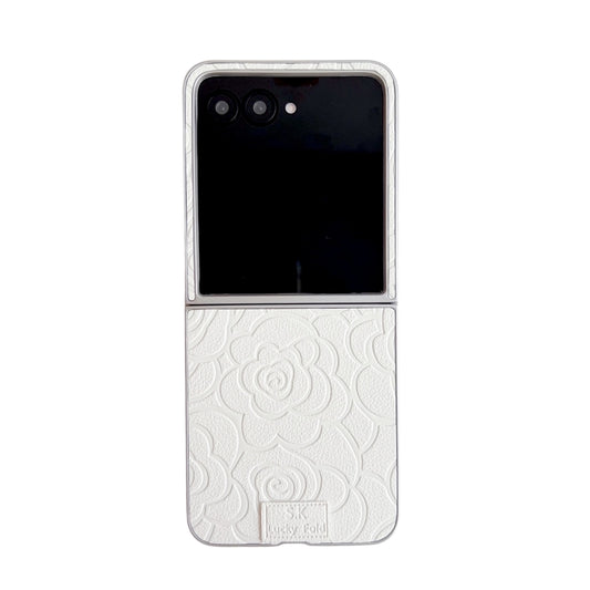 For Motorola Razr 50 / 50 Ultra Camellia Plaid Fabric DIY PC Phone Case(White) - Motorola Cases by buy2fix | Online Shopping UK | buy2fix