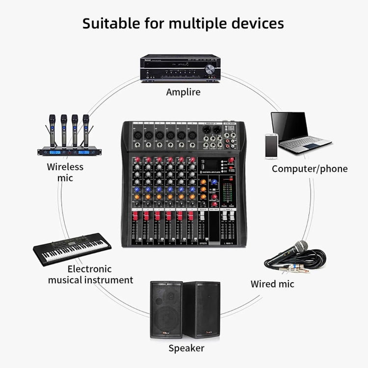 XTUGA CT60X 6-Channels Audio Mixer DJ Mixing Console with 48V Power Supply(AU Plug) - Live Sound Effects Processors by XTUGA | Online Shopping UK | buy2fix