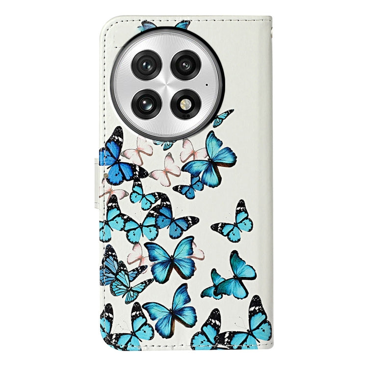 For OnePlus 13 Colored Drawing Marble Pattern Leather Phone Case(Little Blue Butterflies) - OnePlus Cases by buy2fix | Online Shopping UK | buy2fix