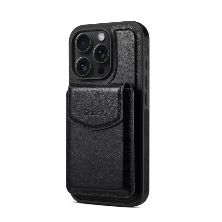 For iPhone 16 Pro Max Denior D22 Genuine Leather MagSafe Holder Detachable Card Slot Phone Case(Black) - iPhone 16 Pro Max Cases by Denior | Online Shopping UK | buy2fix