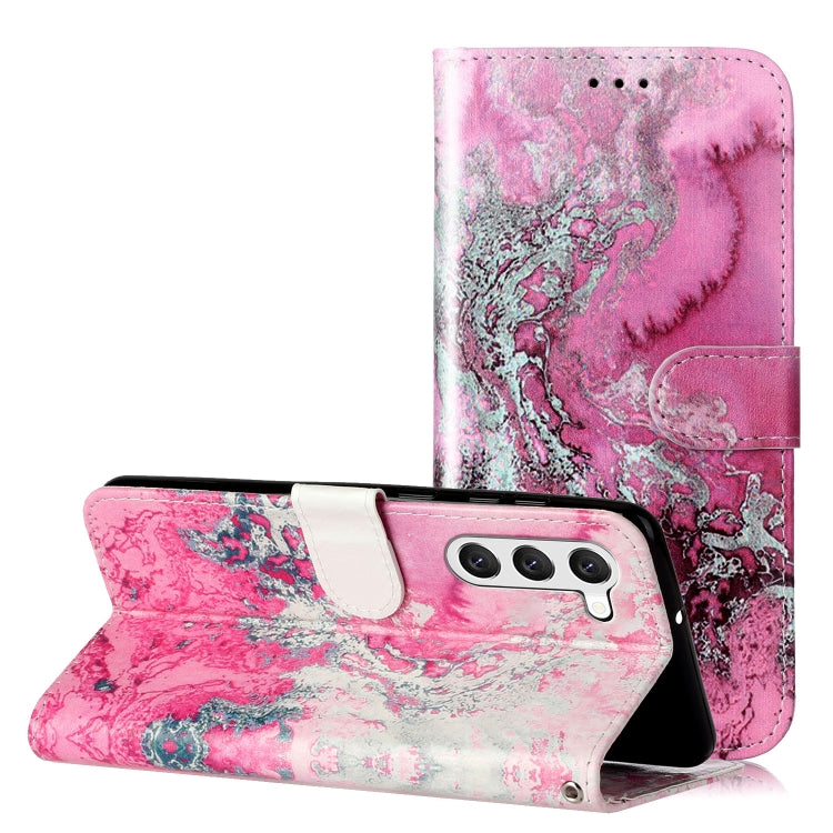 For Samsung Galaxy S25 5G Colored Drawing Marble Pattern Leather Phone Case(Pink Seawater) - Galaxy S25 5G Cases by buy2fix | Online Shopping UK | buy2fix