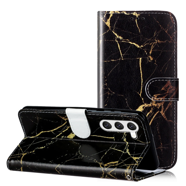 For Samsung Galaxy S25+ 5G Colored Drawing Marble Pattern Leather Phone Case(Black Gold Marble) - Galaxy S25+ 5G Cases by buy2fix | Online Shopping UK | buy2fix