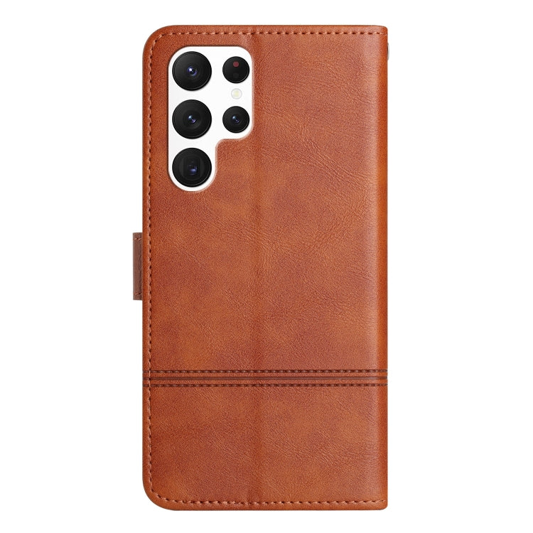 For Samsung Galaxy S25 Ultra 5G Cowhide Texture Stitching Leather Phone Case(Brown) - Galaxy S25 Ultra 5G Cases by buy2fix | Online Shopping UK | buy2fix