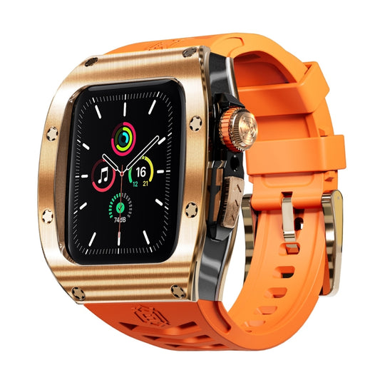 For Apple Watch 44mm / 45mm RedPepper Armor Metal Case Integrated Silicone Watch Band(Rose Gold Orange) - Watch Cases by RedPepper | Online Shopping UK | buy2fix