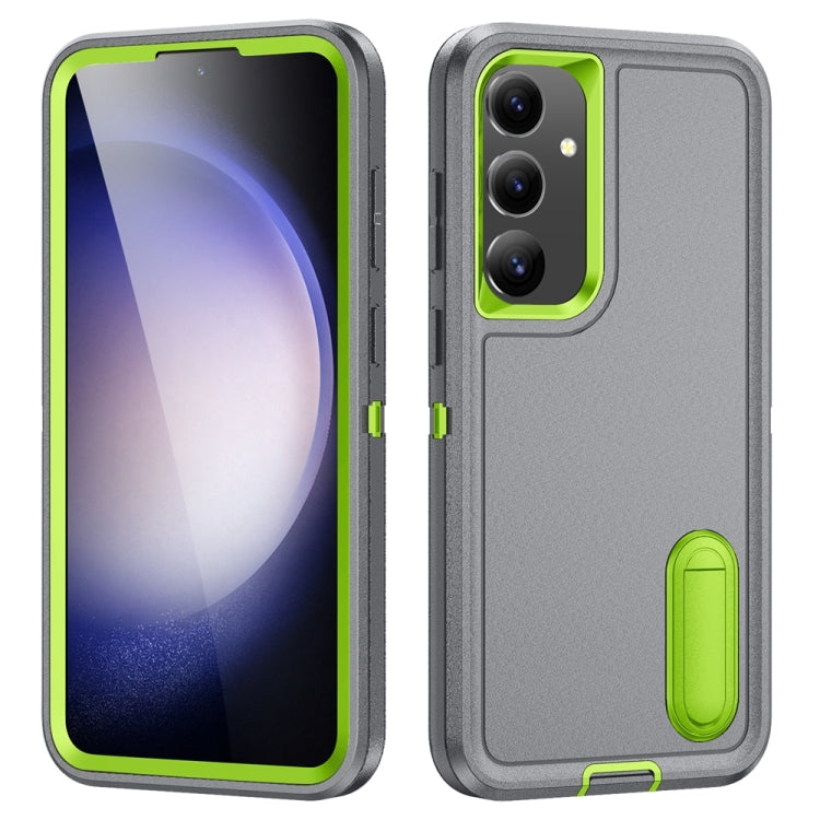 For Samsung Galaxy S24+ / S25+ 5G Rugged PC Hybrid Silicone Phone Case with Holder(Grey+Fresh Green) - Galaxy S25+ 5G Cases by buy2fix | Online Shopping UK | buy2fix