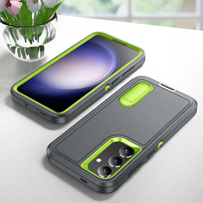 For Samsung Galaxy S24+ / S25+ 5G Rugged PC Hybrid Silicone Phone Case with Holder(Grey+Fresh Green) - Galaxy S25+ 5G Cases by buy2fix | Online Shopping UK | buy2fix