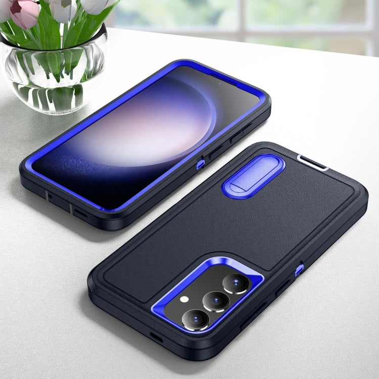 For Samsung Galaxy S24+ / S25+ 5G Rugged PC Hybrid Silicone Phone Case with Holder(Dark Blue+Royal Blue) - Galaxy S25+ 5G Cases by buy2fix | Online Shopping UK | buy2fix