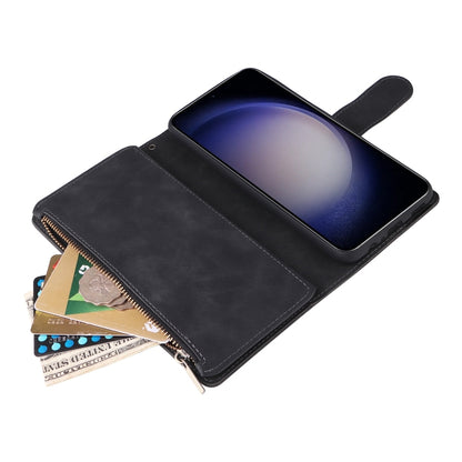 For Samsung Galaxy S25 5G Multifunctional Frosted Zipper Wallet Leather Phone Case(Black) - Galaxy S25 5G Cases by buy2fix | Online Shopping UK | buy2fix