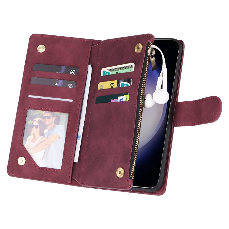 For Samsung Galaxy S25 5G Multifunctional Frosted Zipper Wallet Leather Phone Case(Wine Red) - Galaxy S25 5G Cases by buy2fix | Online Shopping UK | buy2fix