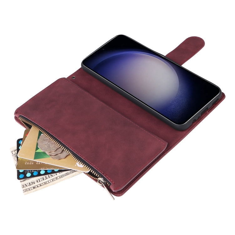 For Samsung Galaxy S25 5G Multifunctional Frosted Zipper Wallet Leather Phone Case(Wine Red) - Galaxy S25 5G Cases by buy2fix | Online Shopping UK | buy2fix