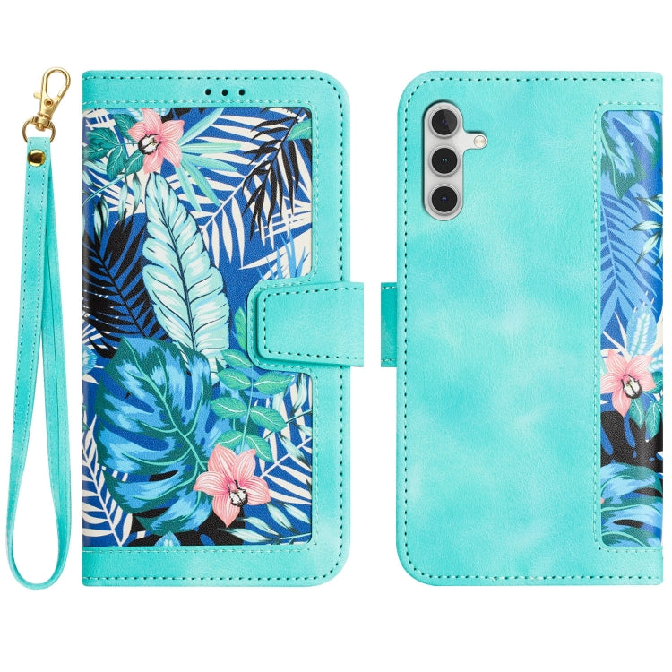 For Samsung Galaxy S25+ 5G Floral Pattern Leather Phone Case with Lanyard(Green) - Galaxy S25+ 5G Cases by buy2fix | Online Shopping UK | buy2fix