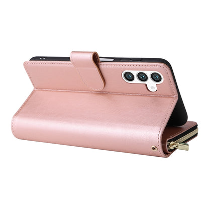 For Samsung Galaxy S25 5G 9-Card Slots Zipper Wallet Bag Leather Phone Case(Rose Gold) - Galaxy S25 5G Cases by buy2fix | Online Shopping UK | buy2fix