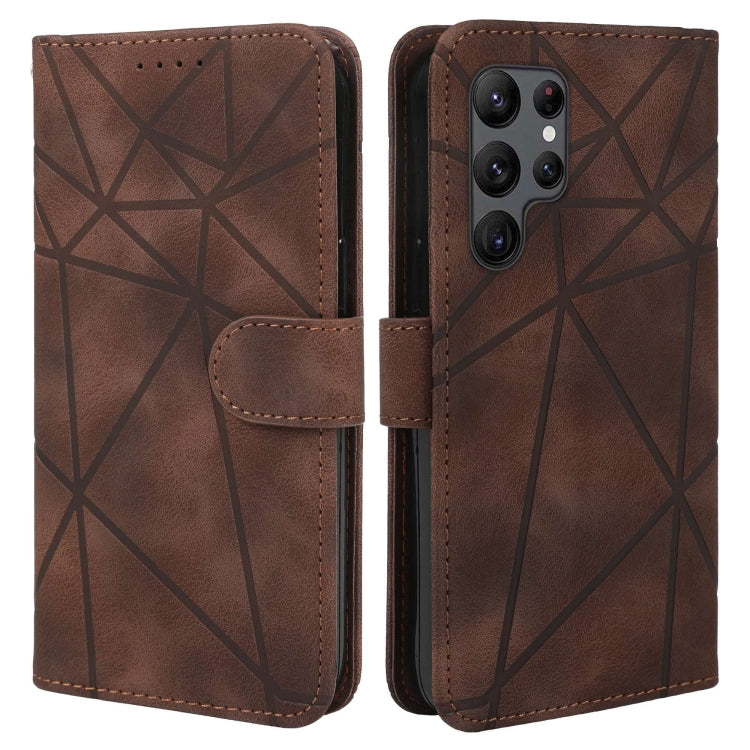 For Samsung Galaxy S25 Ultra 5G Skin Feel Geometric Lines Leather Phone Case(Brown) - Galaxy S25 Ultra 5G Cases by buy2fix | Online Shopping UK | buy2fix