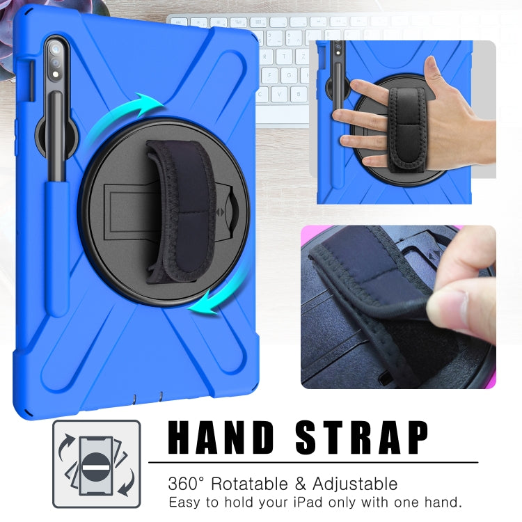 For Samsung Galaxy Tab S9 / Galaxy Tab S8 / Galaxy Tab S7 (2020) T870 Shockproof Colorful Silicone + PC Protective Case with Holder & Shoulder Strap & Hand Strap & Pen Slot(Blue) - Galaxy Tab S8 Cases by buy2fix | Online Shopping UK | buy2fix