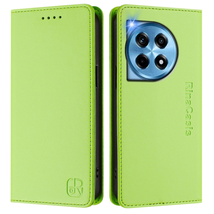 For OnePlus 12 Global RC01 Dual-Folded Magnetic Suction RFID Leather Phone Case(Grass Green) - OnePlus Cases by buy2fix | Online Shopping UK | buy2fix