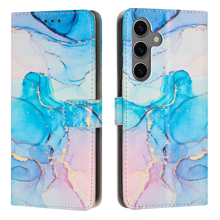 For Samsung Galaxy S25+ 5G Painted Marble Pattern Leather Phone Case(Pink Green) - Galaxy S25+ 5G Cases by buy2fix | Online Shopping UK | buy2fix