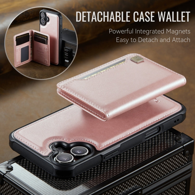 For iPhone 16 AutSpace A13 MagSafe Magnetic RFID Flip Card Bag Phone Case(Rose Gold) - iPhone 16 Cases by AutSpace | Online Shopping UK | buy2fix