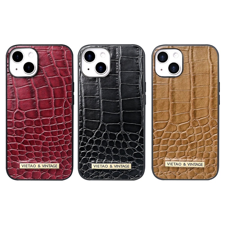 For iPhone 16 VIETAO Alligator Texture PU Phone Case(Brown) - iPhone 16 Cases by VIETAO | Online Shopping UK | buy2fix