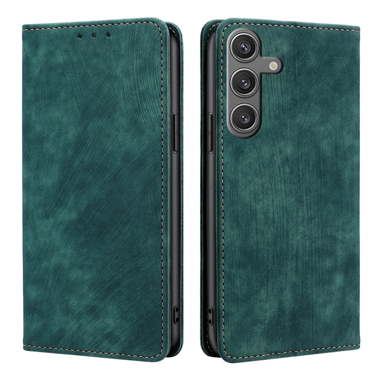 For Samsung Galaxy S25 5G RFID Anti-theft Brush Magnetic Leather Phone Case(Green) - Galaxy S25 5G Cases by buy2fix | Online Shopping UK | buy2fix