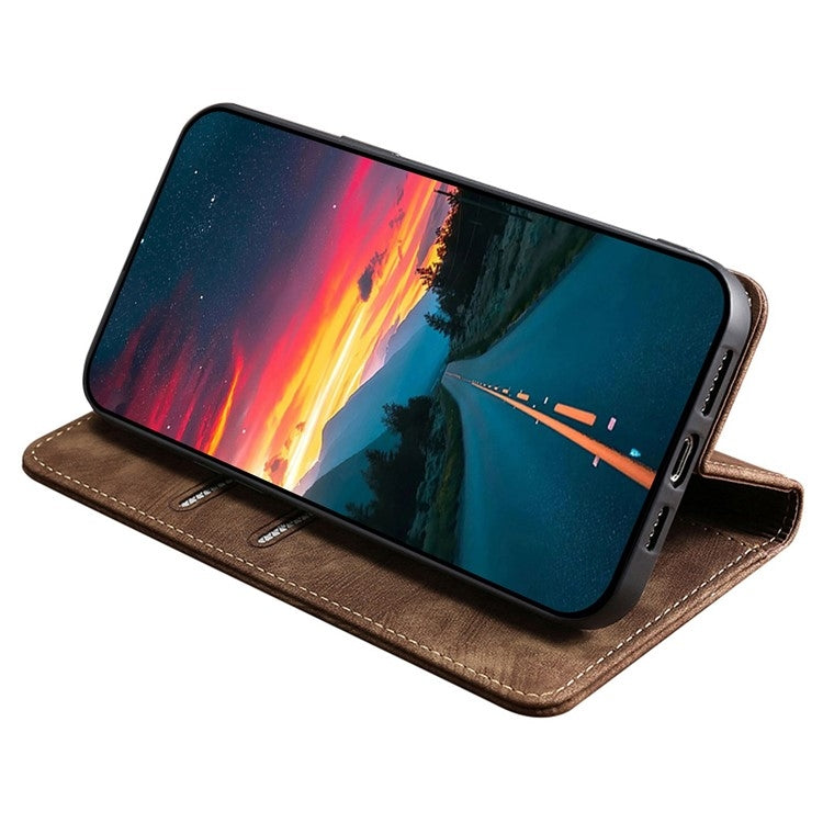 For Samsung Galaxy S25+ 5G RFID Anti-theft Brush Magnetic Leather Phone Case(Brown) - Galaxy S25+ 5G Cases by buy2fix | Online Shopping UK | buy2fix