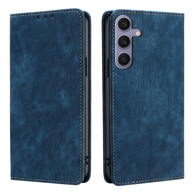 For Samsung Galaxy S25+ 5G RFID Anti-theft Brush Magnetic Leather Phone Case(Blue) - Galaxy S25+ 5G Cases by buy2fix | Online Shopping UK | buy2fix