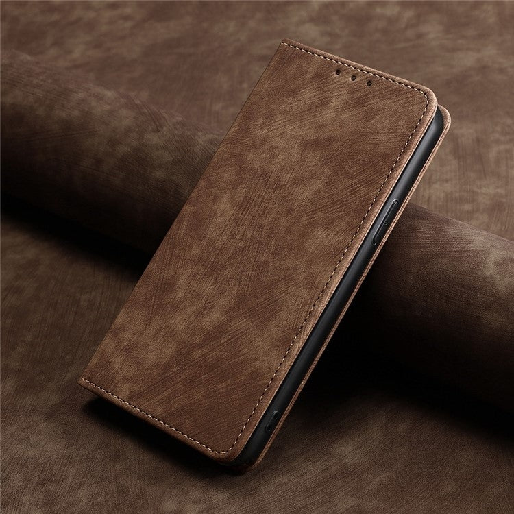 For Samsung Galaxy S25 Ultra 5G RFID Anti-theft Brush Magnetic Leather Phone Case(Brown) - Galaxy S25 Ultra 5G Cases by buy2fix | Online Shopping UK | buy2fix