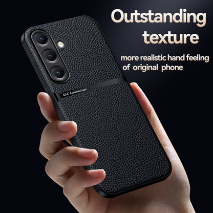 For Samsung Galaxy S25 5G Litchi Leather Magnetic Full Coverage Shockproof Phone Case(Black) - Galaxy S25 5G Cases by buy2fix | Online Shopping UK | buy2fix