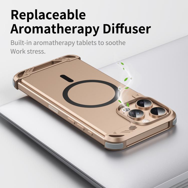 For iPhone 16 Pro Max R-JUST RJ63 Frameless Aroma Mecha MagSafe Phone Case(Desert Gold) - iPhone 16 Pro Max Cases by R-JUST | Online Shopping UK | buy2fix