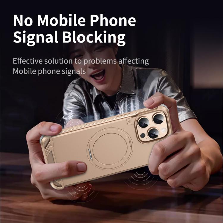 For iPhone 16 Pro Max R-JUST RJ63-1 Frameless Aroma Mecha MagSafe Holder Phone Case(Desert Gold) - iPhone 16 Pro Max Cases by R-JUST | Online Shopping UK | buy2fix