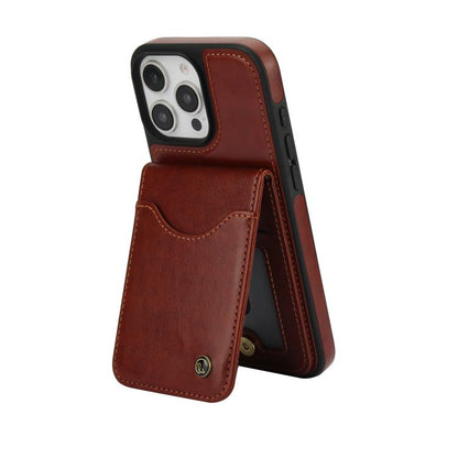 For iPhone 16 Pro AwQuer Vertical Flip Card Bag Holder Leather Phone Case(Brown) - iPhone 16 Pro Cases by Awquer | Online Shopping UK | buy2fix