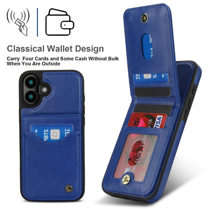 For iPhone 16 Plus AwQuer Vertical Flip Card Bag Holder Leather Phone Case(Blue) - iPhone 16 Plus Cases by Awquer | Online Shopping UK | buy2fix