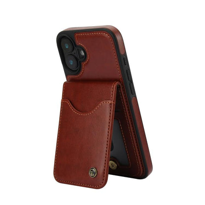 For iPhone 16 AwQuer Vertical Flip Card Bag Holder Leather Phone Case(Brown) - iPhone 16 Cases by Awquer | Online Shopping UK | buy2fix