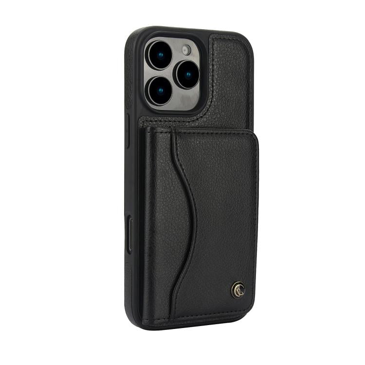 For iPhone 16 Pro Max AwQuer Horizontal Flip Card Bag Holder Leather Phone Case(Black) - iPhone 16 Pro Max Cases by Awquer | Online Shopping UK | buy2fix