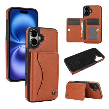 For iPhone 16 Plus AwQuer Horizontal Flip Card Bag Holder Leather Phone Case(Brown) - iPhone 16 Plus Cases by Awquer | Online Shopping UK | buy2fix