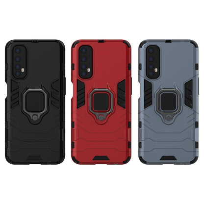 For OPPO Realme 7 PC + TPU Shockproof Protective Case with Magnetic Ring Holder(Navy Blue) - Realme Cases by buy2fix | Online Shopping UK | buy2fix