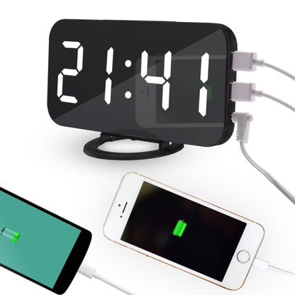 Multifunction Creative Mirror Reflective LED Display Alarm Clock with Snooze Function & 2 USB Charge Port(White) - Alarm Clocks by buy2fix | Online Shopping UK | buy2fix