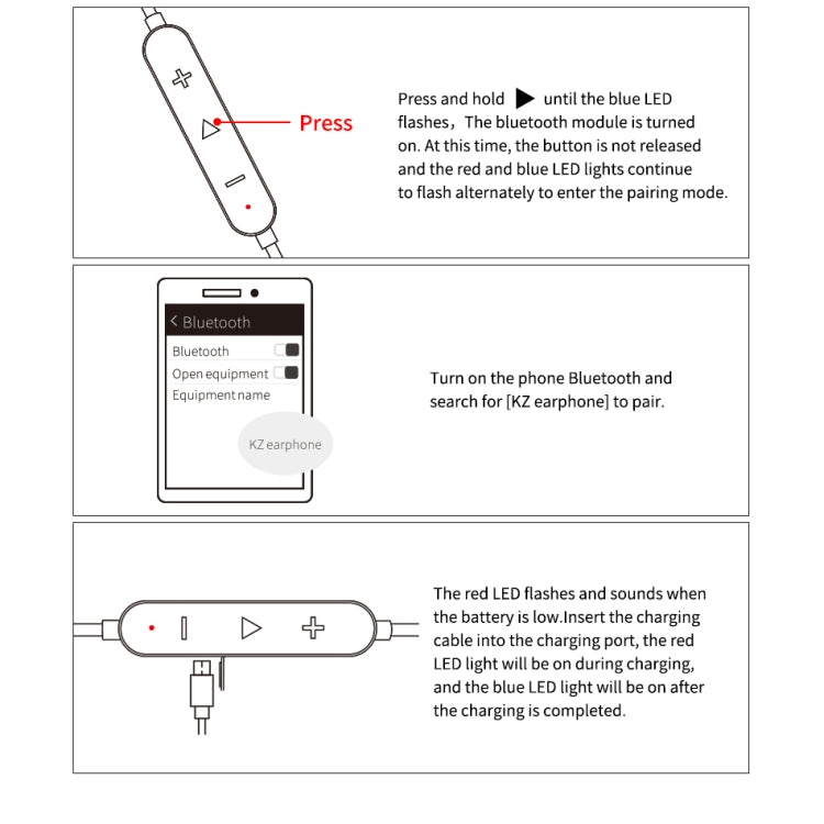 KZ Waterproof High Fidelity Bluetooth Upgrade Cable for KZ ZST / ZS10 / ES4 / ES3 / ZSR Earphones(Black) - Cable & Splitter by KZ | Online Shopping UK | buy2fix