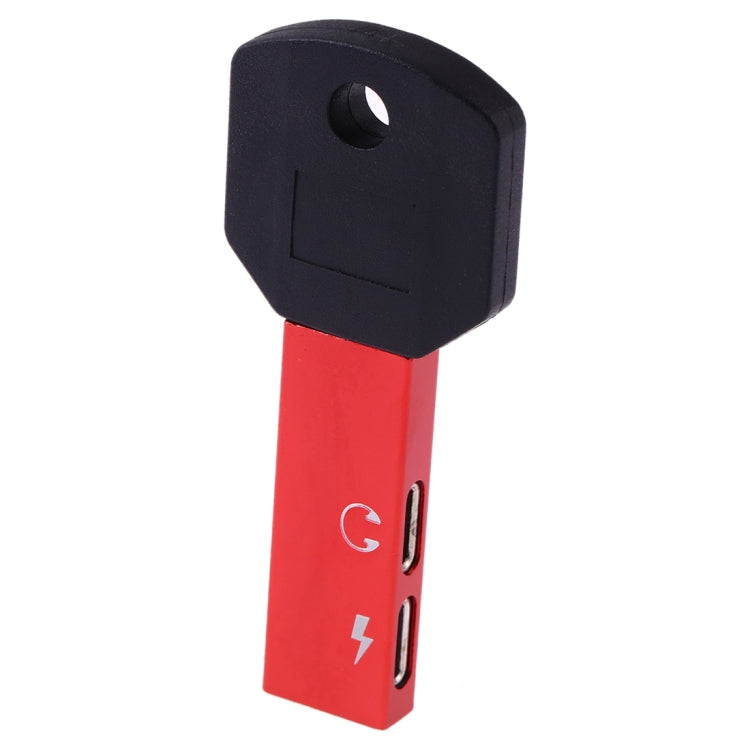 RC16 Dual 8 Pin Female to 8 Pin Male Key Shape Mini Portable Audio & Charge Adapter(Red) - Converter & Adapter by buy2fix | Online Shopping UK | buy2fix