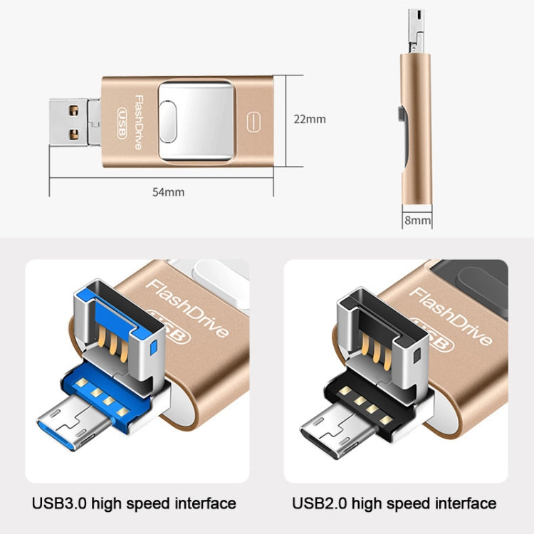 32GB USB 3.0 + 8 Pin + Mirco USB Android iPhone Computer Dual-use Metal Flash Drive (Black) - U Disk & Card Reader by buy2fix | Online Shopping UK | buy2fix