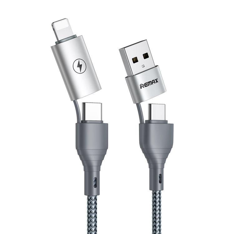 REMAX RC-011 1.2m 2.4A 4-in-1 USB to USB-C / Type-Cx2 + 8 Pin Fast Charging Data Cable(Silver) - Multifunction Cable by REMAX | Online Shopping UK | buy2fix