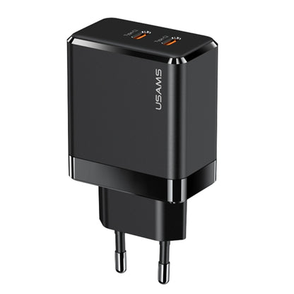 USAMS US-CC172 T54 40W Dual Type-C GaN Charger, EU Plug(Black) - USB Charger by USAMS | Online Shopping UK | buy2fix