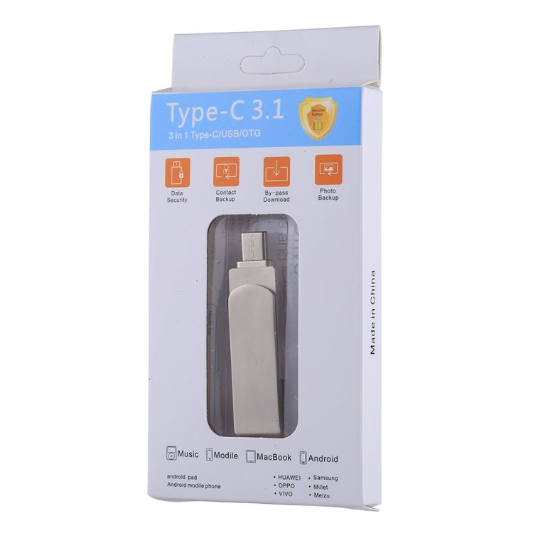 RQW-10X 3 in 1 USB 2.0 & 8 Pin & USB-C / Type-C 128GB Flash Drive, for iPhone & iPad & iPod & Most Android Smartphones & PC Computer - U Disk & Card Reader by buy2fix | Online Shopping UK | buy2fix