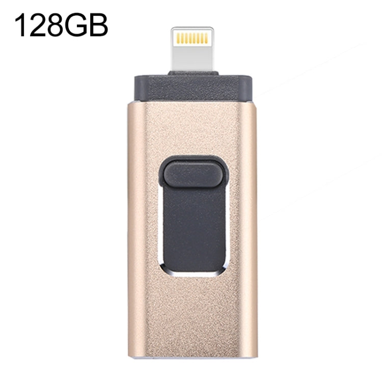 easyflash RQW-01B 3 in 1 USB 2.0 & 8 Pin & Micro USB 128GB Flash Drive(Gold) - U Disk & Card Reader by buy2fix | Online Shopping UK | buy2fix